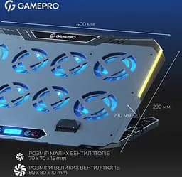 Охолоджувальна підставка для ноутбука до 17,3 дюйма GamePro GPCP-1040 RGB 2xUSB 8xfans - мініатюра 3