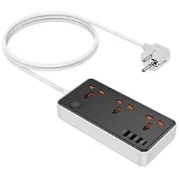 Подовжувач Hoco AC8A Storm (PD30W/1C/3A/3xSocket) (1.5m) Black - мініатюра 4