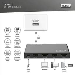 Відеокомутатор Digitus UHD HDMI (INx3 – OUTx1), 8K - мініатюра 8