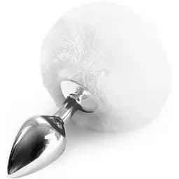 Металева анальна пробка Art of Sex - Bunny Tails Butt Plug М, Білий