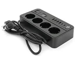 Сетевой фильтр-удлинитель Voltronic G-13H, 3000W, 4 Socket + 4 USB 3,2А + 2 Type-C + таймер, 2м, Black - мініатюра 2