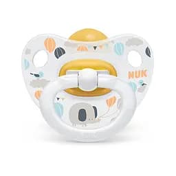 Пустышка латексная NUK Happy Kids Слоник, ортодонтическая, 6-18 мес., белый (3952315)