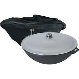 Чавунна сковорода Brizoll WOK з алюмінієвою кришкою 8 л та чохлом