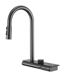 Cмеситель для кухни с водопадом и выдвижной лейкой нержавеющий графитовый Nett OG-38