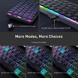 Клавіатура Onikuma бездротова G-19 з RGB підсвіткою та Bluetooth для ПК та ноутбуку Чорний - мініатюра 8