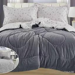 Постільна білизна Laura Grand 4 сезони QM-4-03 комбінована - зимова велюр євро комплект Сірий