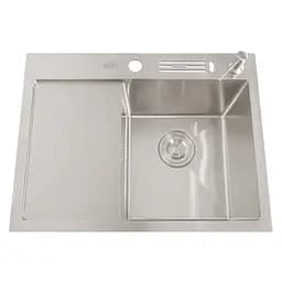 Кухонна мийка накладна з лівим крилом Nett NS-6045(L), Нержавіюча сталь