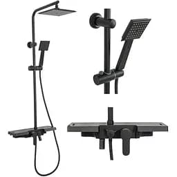 Душова система Rea Bravo чорний з полицею і краном REA-P0636, Чорний