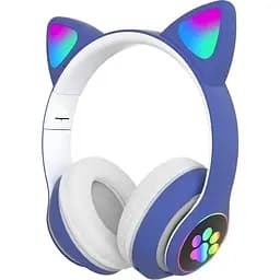 Беспроводные Bluetooth наушники кошачьи ушки CAT STN-28 с микрофоном и LED RGB подсветкой синие