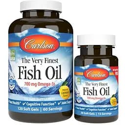 Жирні кислоти Carlson Labs The Very Finest Fish Oil 700 mg, 120+30 капсул - Лимон