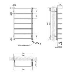 Рушникосушарка електрична Kroner Скоба ДC12ER 900x500/7 ER CV026146, Хром, Праве - мініатюра 2