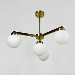 Латунная люстра на 4 белых плафона Ø 60 см | Ст. SGJ 6.4 AB+WT | Line F