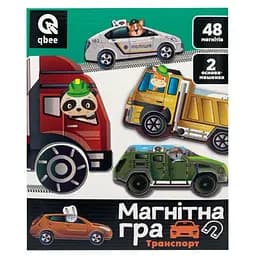 Дитяча магнітна гра "Транспорт" Qbee QB600-002, 48 магнітів, 2 основи-машинки