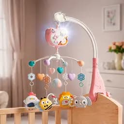 Дитячий мобіль на ліжечко карусель музична для немовлят з таймером проектором з пультом подарунок wtoys колискові мелодії рожевий 