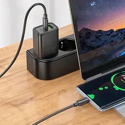 МЗП Hoco N63 Gentle PD30W+QC3.0 (1USB-A/1C) + кабель Type-C to Lightning Black - мініатюра 7