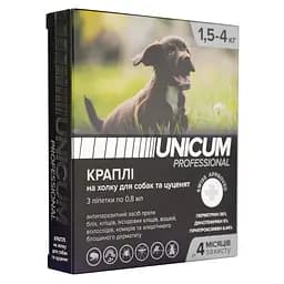 Краплі Unicum PRO від бліх та кліщів на холку для собак від 1.5 кг до 4 кг 3 піпетки (UN-085) - мініатюра 3