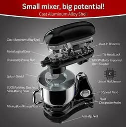 Кухонний комбайн планетарний Cookdeyi міксер тістоміс 1800 Вт чаша 8 л SM 1522NM black - мініатюра 5