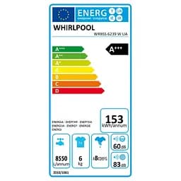 Пральна машина Whirlpool фронтальна, 6кг, 1200, A+++, 43см, дисплей, інвертор, люк чорний, білий (WRBSS6239WUA) - мініатюра 7