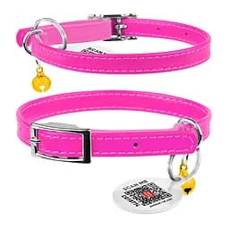 Нашийник для котів шкіряний Waudog Glamour з QR-паспортом без прикрас XXS Ш 9 мм Д 17-20 см рожевий