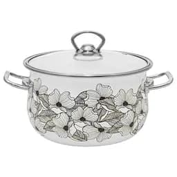 Кастрюля эмалированная Infinity Black flowers, со стеклянной крышкой, 20 см, 3,7 л, белый (6788071)