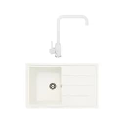 Гранитная мойка с краном прямоугольная WIZ №15 ​​780х500 мм (Белая)