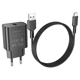 Мережевий зарядний пристрій Borofone BA72A Spring 18W/QC3.0/1USB + Cable Type-C чорний - мініатюра 4