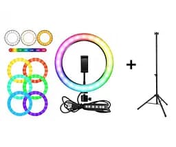 Селфі-лампа LED кільцева Voltronic MJ-20 RGB 20 см + штатив - мініатюра 3