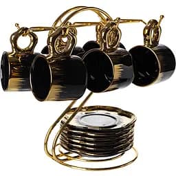 Набір для кави із порцеляни 12 предметів на 6 персон на металевій підставці чорний Yiwu FM-47