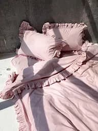 Комплект постільної білизни двоспальний євро з рюшами 200х220 см варена бавовна White Dream Рожевий