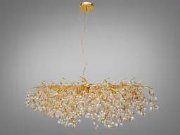 Багата кришталева люстра на тросах витягнутої форми, 12 ламп, золото