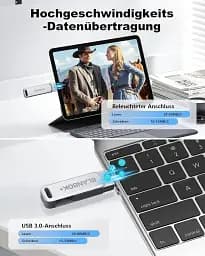 Флеш-накопичувач 3-в-1 MFi для iPhone / iPad / Android / ПК Lightning + USB + Type-C, 128 ГБ, металевий корпус - мініатюра 5