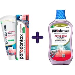 Набор: Паста зубная Parodontax Свежая мята, Активное восстановление десен 75 мл + Ополаскиватель полости рта Parodontax Active Gum Health Fresh Mint 500 мл