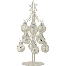Ялинка скляна J-line декоративна настільна з кульками 21 см біла (6521)