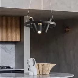 Современная дизайнерская модель светильника на тросах с плафонами-спотами Ст. J 063/6 BK | Line F