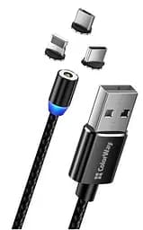 Кабель USB AM - Type-C/Lightning/microUSB, 1 м, черный, ColorWay, 2.4A, сменные магнитные коннекторы, Braided Nylon