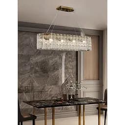 Підвісна видовжена латунна люстра із крижаними пластинами 90х30 см | Line F | Арт. MJ360-L900*300 AB