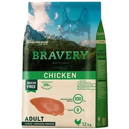Сухий корм для дорослих собак середніх та великих порід Bravery Chicken Adult Large Medium, з куркою, 12 кг