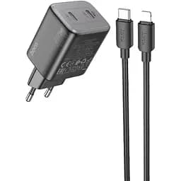 МЗП Hoco N42 Elogiado PD45W (2USB-C) + кабель Type-C to Lightning Black