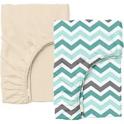 Набір простирадл на резинці Cosas BEIGE/MINT ZIGZAG 160х200х20 см (Set_Beige_ZigMintGrey_160x200_2)