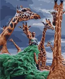 Набір для розпису по номерах Дівчина серед жирафів, Strateg, 40x50 см, HH015