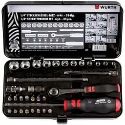 Набор головок торцевых Wurth 1/4" с трещоткой в кейсе 33 шт. Zebra (096511 32)
