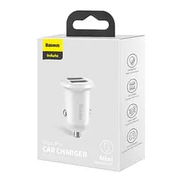Автомобільний зарядний пристрій Baseus Grain Pro Car Charger (Dual USB 4.8 A) Білий - мініатюра 2