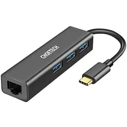 Хаб USB 3.1 - 3хUSB 3.0+RJ45(1000M) Ethernet 4 in 1 Hub Choetech (HUB-U02-BK)