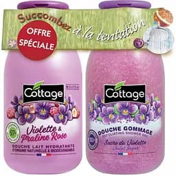 Набір Cottage Violet & Pink Praline молочко для душу 250 мл та гель-ексфоліант 270 мл
