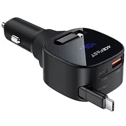 АЗП Acefast B17 PD30W+QC3.0 total 95W 1USB-A/1C with retractable cable Type-C Black - мініатюра 2