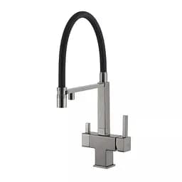 Змішувач для кухні під фільтр з гнучким виливом чорний матовий Frap G4395-59 Графитовый хром