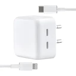 Сетевое зарядное устройство Apple 35W Dual USB-C Power Adapter With Cable Type-C to Lightning High c0py Белый