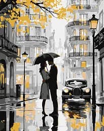 Набір для розпису по номерах Поцілунок під дощем з фарбами металік, Ideyka, 40x50 см, КНО8542