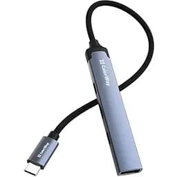 Хаб Usb ColorWay 4-in-1, Grey, Type-C 3.0 - 3xType-C 2.0 / 1xUsb 3.0, кабель 12 см, алюминиевый корпус (CW-Hub07)