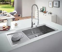 Кухонна мийка подвійна Grohe EX Sink K1000 крило зліва 31582SD0, Нержавіюча сталь - мініатюра 2
